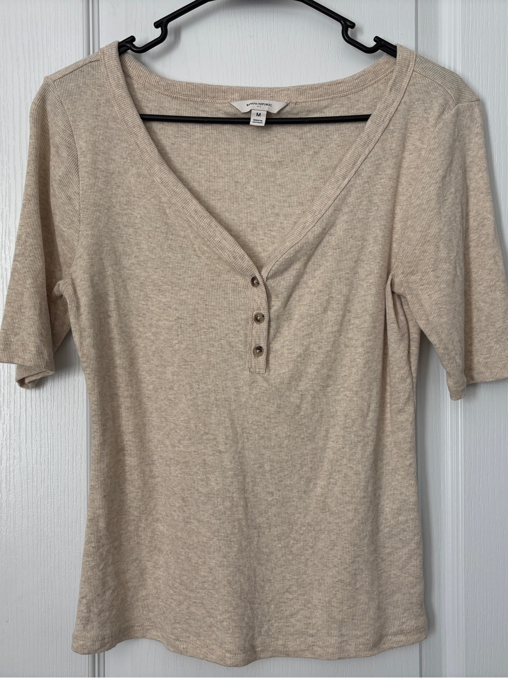 Banana Republic Ribbed Elbow-Sleeve Henley Shirt